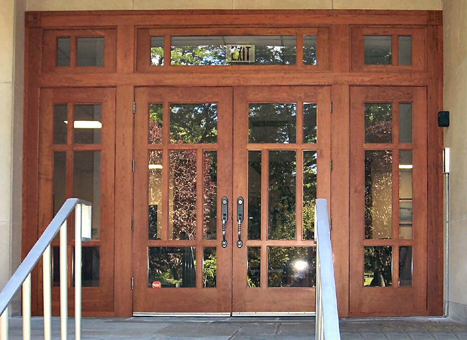 Craftsman style church entry in cherry wood