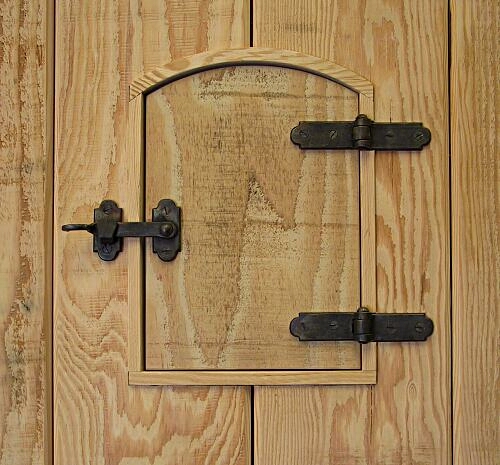 Speakeasy door wought iron hinges and latch