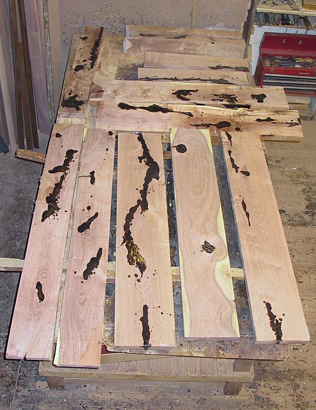 mesquite table pieces with black epoxy