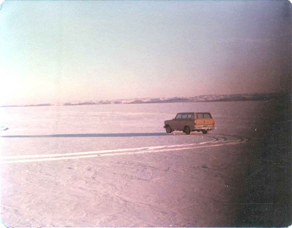 1977 Jeep Wagoneer on a frozen lake