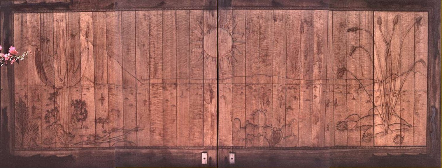 Carved garage doors