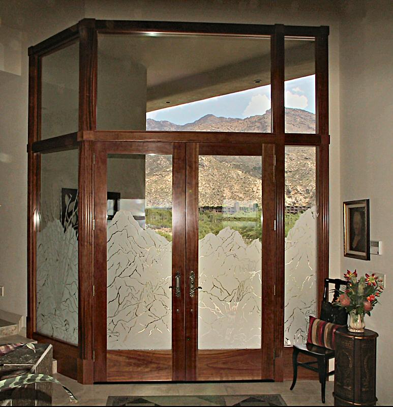 Cherry landscape with etched glass landscape - interior view