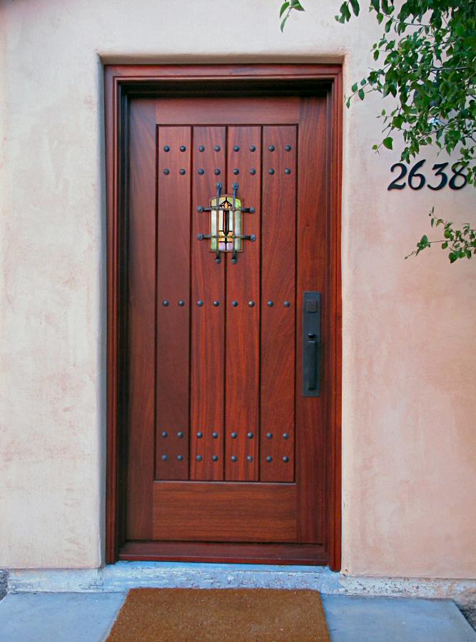 Craftsman style entry door with stained glass